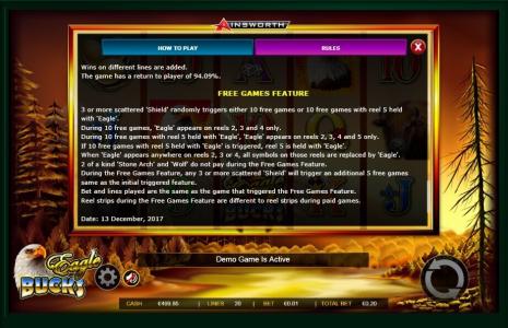 Eagle Bucks Slot Machine Free Games Screen