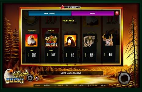 Eagle Bucks Slot Machine Paytable Screen
