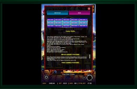 Crazy Goose Slot Machine Paytable Screen