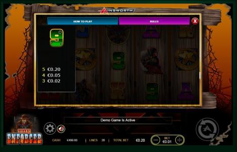 The Enforcer Slot Machine Paytable Screen