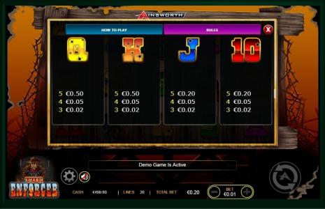 The Enforcer Slot Machine Paytable Screen