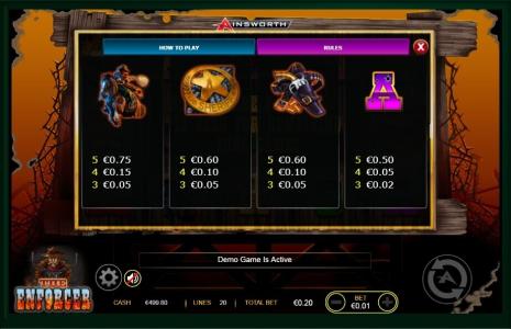 The Enforcer Slot Machine Paytable Screen