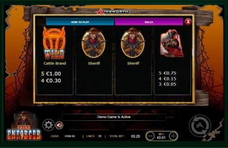 The Enforcer Slot Machine Paytable Screen