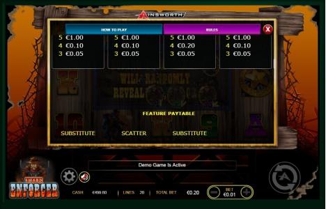 The Enforcer Slot Machine Paytable Screen