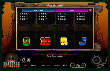 The Enforcer Slot Machine Paytable Screen