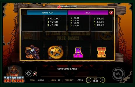 The Enforcer Slot Machine Paytable Screen