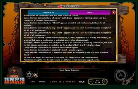 The Enforcer Slot Machine Game Rules Screen