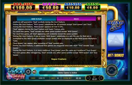 Soul Queen Quad Shot Slot Machine Game Rules Screen