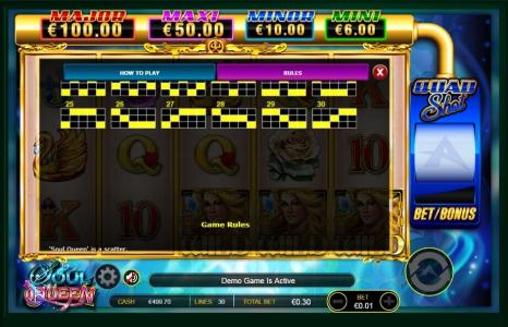 Soul Queen Quad Shot Slot Machine Paylines Screen