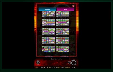 Flying Horse Slot Machine Paylines Screen