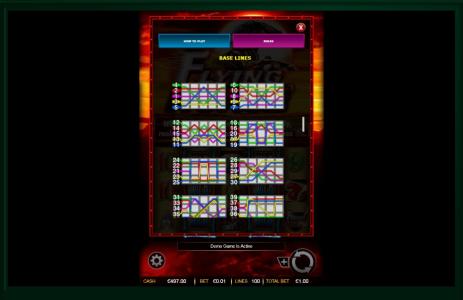 Flying Horse Slot Machine Paylines Screen