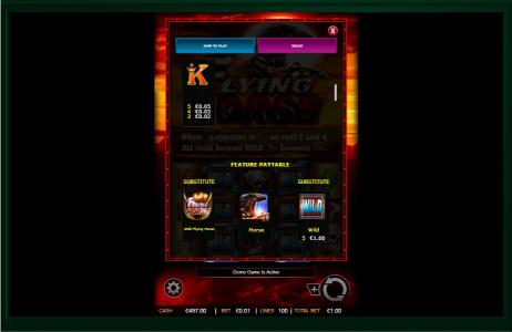 Flying Horse Slot Machine Paytable Screen