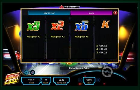Flash Cash Slot Machine Paytable Screen