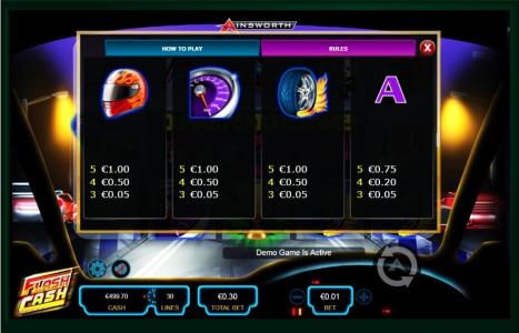 Flash Cash Slot Machine Paytable Screen