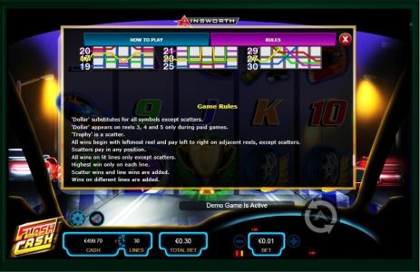 Flash Cash Slot Machine Paylines Screen