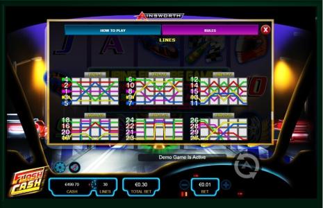 Flash Cash Slot Machine Paylines Screen