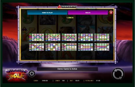Winning Wolf Slot Machine Paylines Screen
