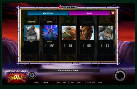 Winning Wolf Slot Machine Paytable Screen