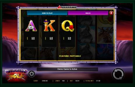 Winning Wolf Slot Machine Paytable Screen