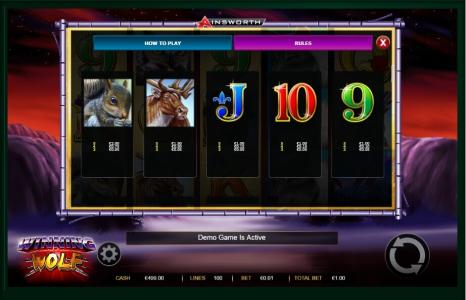Winning Wolf Slot Machine Paytable Screen