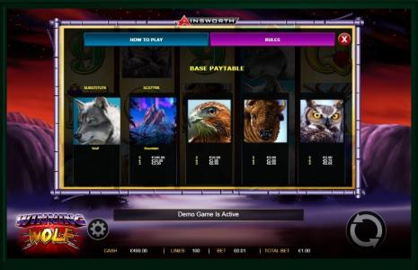 Winning Wolf Slot Machine Paytable Screen