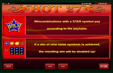 Hot 27 Slot Machine Wild Bonus Screen