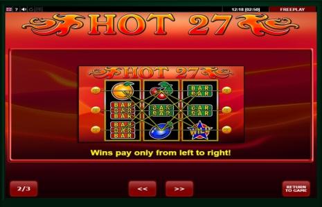 Hot 27 Slot Machine Paylines Screen