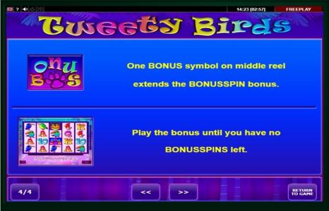 Tweety Birds Slot Machine Bonus Spin Screen