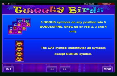 Tweety Birds Slot Machine Bonus Symbol Screen