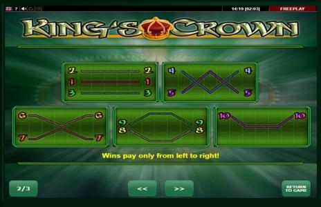 Kings Crown Slot Machine Paylines Screen