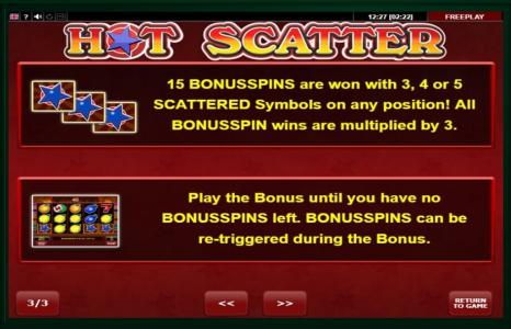 Hot Scatter Slot Machine Bonus Spins Screen