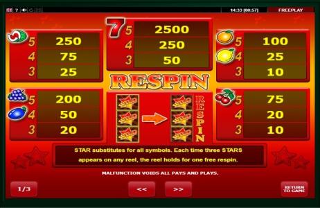 Wild Stars Slot Machine Paytable Screen