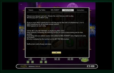 Firelight Slot Machine Game Rules Screen