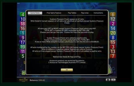 Dolphin Treasure Slot Machine Game Rules Screen
