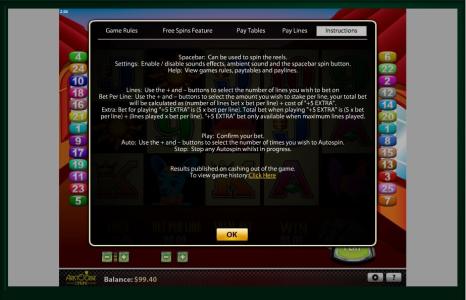 More Chilli Slot Machine Game Instructions Screen
