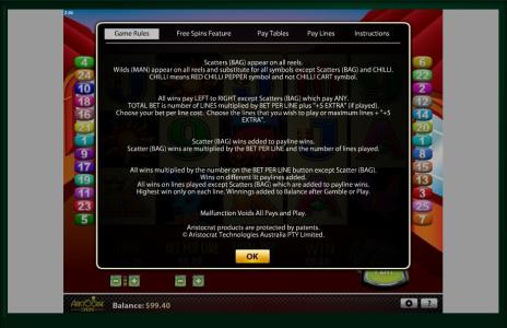 More Chilli Slot Machine Game Rules Screen