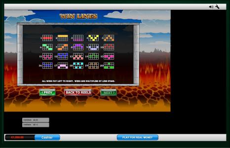 Angel or Devil Slot Machine Paylines Screen