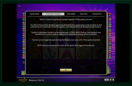Pelican Pete Slot Machine Free Spins Bonus Screen