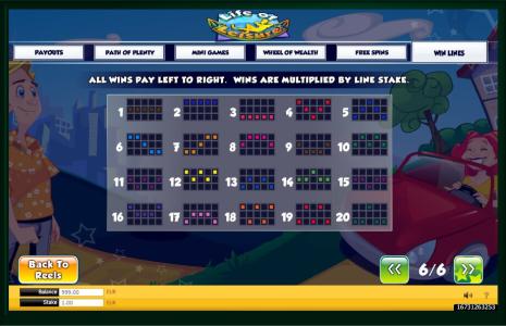 Life of Leisure Slot Machine Paylines Screen