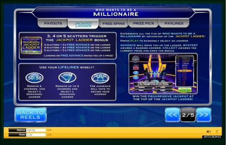 Who Wants to Be a Millionaire Slot Machine Jackpot Ladder Bonus Screen