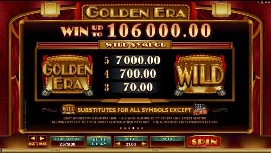 Golden Era Slot Machine Wild Symbol Screen