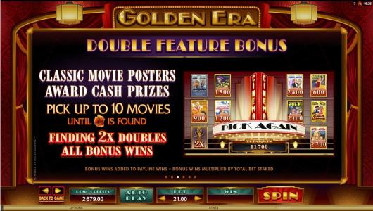 Golden Era Slot Machine Double Feature Bonus Screen