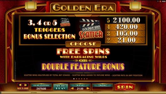 Golden Era Slot Machine Free Spins Bonus Screen