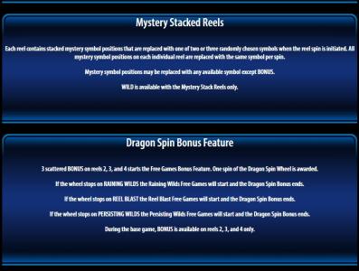 Dragon Spin Slot Machine Mystery Stacked Reels and Dragon Spin Bonus Feature Screen