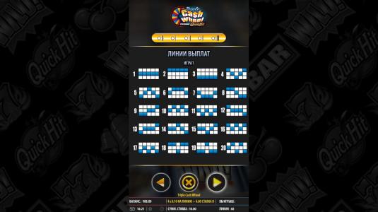 Triple Cash Wheel Slot Machine Paylines Screen