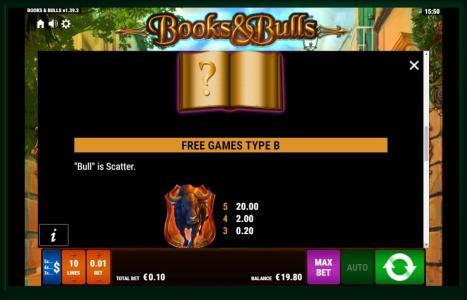 Books and Bulls Slot Machine Free Games Screen