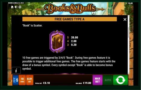 Books and Bulls Slot Machine Free Games Screen