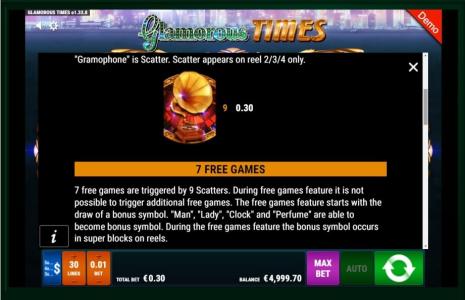 Glamorous Times Slot Machine Free Games Screen