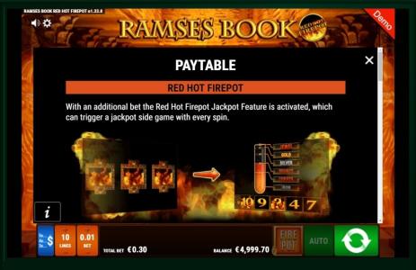 Ramses Book Red Hot Firepot Slot Machine Paytable Screen