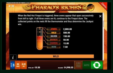 Pharaos Riches Red Hot Firepot Slot Machine - Wild Symbol Screen